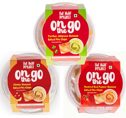 Image of The Khao Project On The Go Hummus Snack Pack| Classic Hummus and Baked Pita Chips| healthy snacks for kids and adults|Travel Friendly| Protein Rich|Preservative Free|Vegan| Tasty Snack