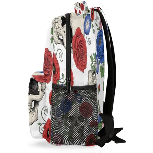 Mochila escolar para mujer y hombre con estampado de calaveras para universidad y viaje 3
