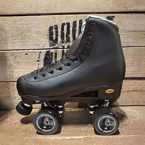 Sure Grip Fame Men & Women Premium Roller Skates Black Leatherette | Stylish Skates For Indoors - Double Structure, Stronger Grip, Extra Long Laces - Suitable For Beginners #TOP7