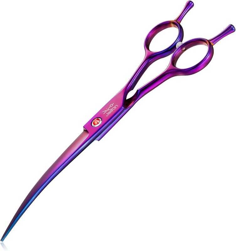 Tesoura Curva para Tosa de Cães JASON em Aço Inoxidável Japonês 440C, Roxa, 17,78 cm
