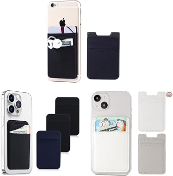 Fulgamo Bundle-2Pack PU Leather White&Grey Phone Wallet+ 2black&1Navy blue cloth Phone Wallet +2 Black Double Pocket