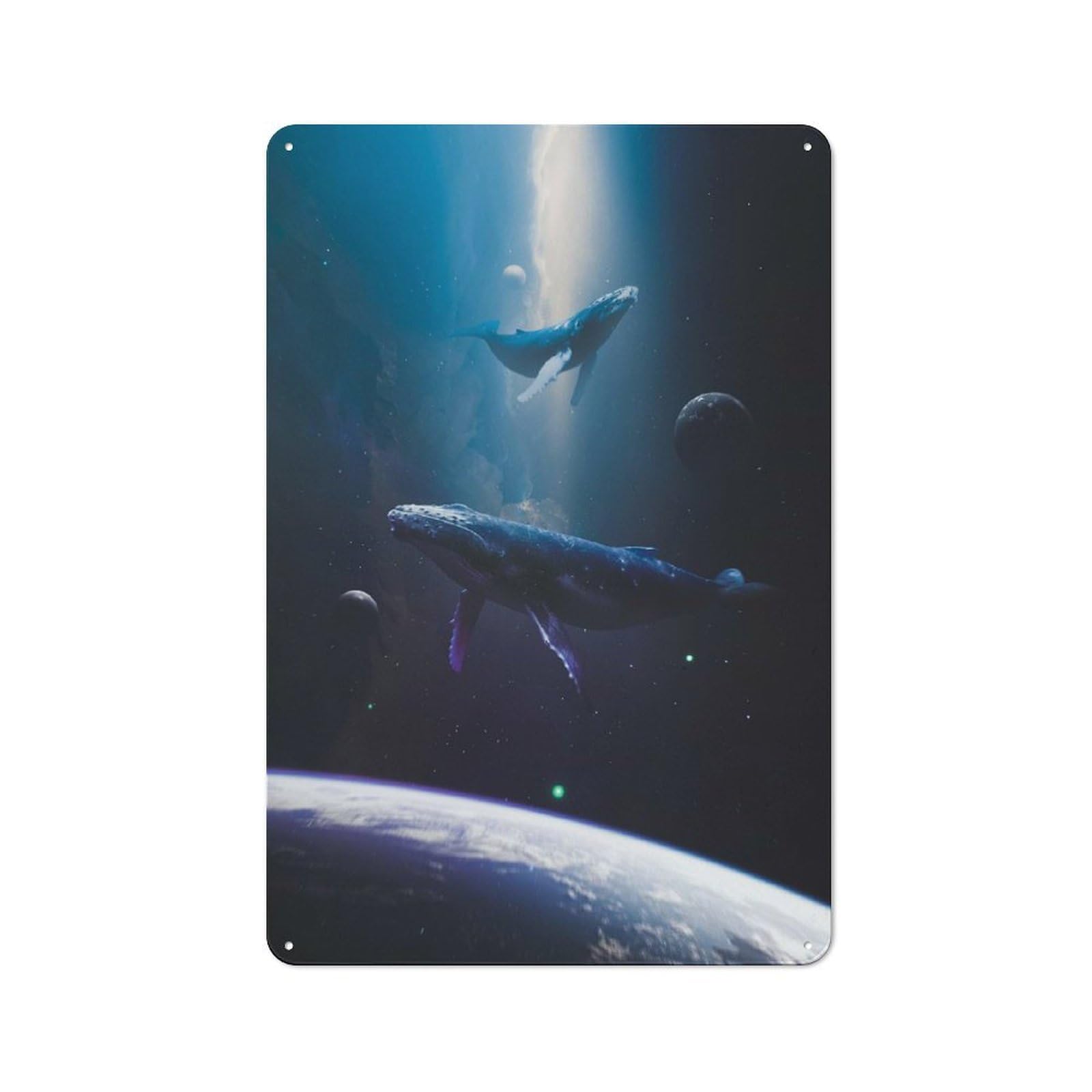 Workshop Style Space Whales Metal Wall Sign 30x20cm, Industrial Wall Art for Workshop, Basement, Shed Or Games Room