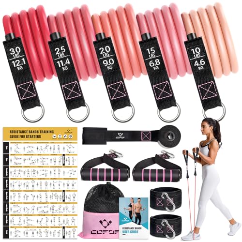 Image of Resistance Bands with Handles for Women, 5 Level Exercise Bands | Workout Bands for Physical Therapy, Yoga, Pilates, Door Anchor, Storage Pouch, Training Poster