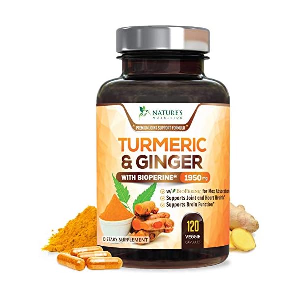 Turmeric-Curcumin-with-BioPerine-Ginger-95-Curcuminoids-1950mg-Black-Pepper-for-Absorption-Made-in-USA-Natural-Immune-Support-Turmeric-Ginger-Supplement-by-Natures-Nutrition-120-Capsules Turmeric Curcumin with BioPerine & Ginger 95% Standardized Curcuminoids 1950mg - Black Pepper for Max Absorption, Herbal Joint Support, Natures Tumeric Extract Supplement Non-GMO - 120 Capsules