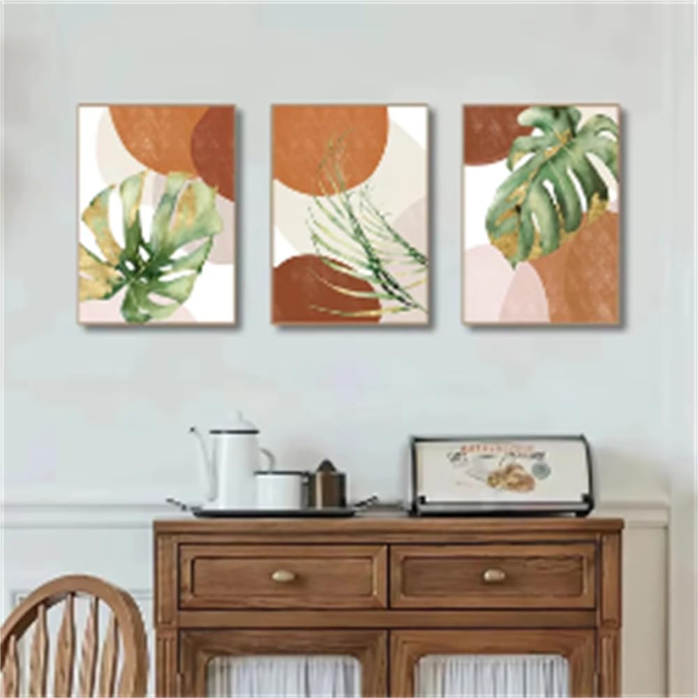 WBYZAC Art Prints-Abstract Brown Bohemian Poster Tropical Plants Green Palm Leaves Wall Art Oil Painting Prints Modern Murals Living Room Kitchen Decoration-50 * 60cm*3PCS (No Frame)