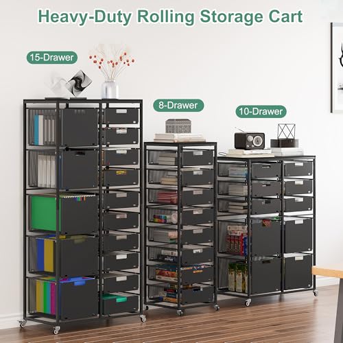 EasyPAG Rolling Storage Cart With 15 Drawers, Metal Craft Organizers And Storage Cart With Wood Tabletop, 30 Lbs Capacity Per Drawer For Home Office Classroom And Dorm, Black by EasyPAG - Image 8
