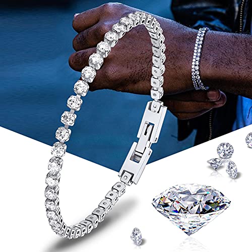Chainshouse Cubic Zirconia Classic Iced Out Tennis Bracelet |3Mm Stainless Steel Diamond Link Bracelets For Men Women 7.5", White Color #TOP4