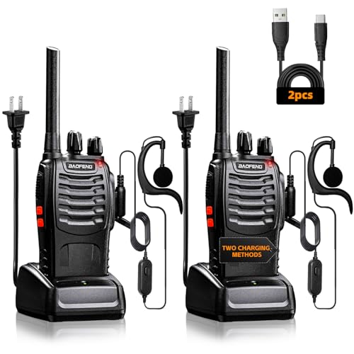 BAOFENG Radios Walkie Talkies Long Range for Adults,16 Channel Rechargeable Two-Way Radios with Earpieces, Handheld Walky Talky with Flashlight, Li-ion Battery & Rechargeable walkie talkies(2 Pack)
