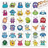UVUXO 102 PCS Individually Wrapped Monster Temporary Tattoo for kids - Cute Little Monster Temporary for Girls Boy Body Arm Shoulder Cute Tattoos Stickers, Birthday Party Supplies Gifts for Kids