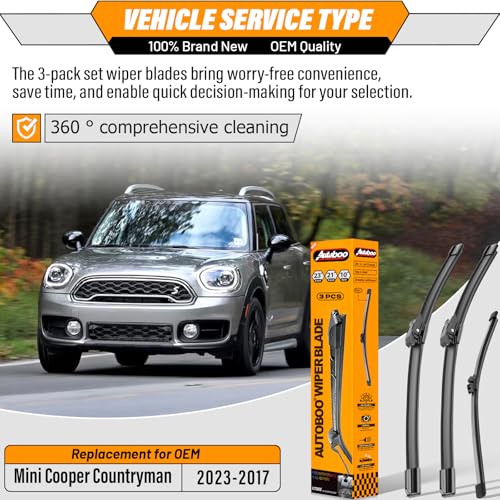 Image of OEM Windshield Wiper Blade Replacement for Mini Cooper Countryman 2017 2018 2019 2020 2021 2022 2023 Original Equipment All-Season Rear Wiper Blade Set 23+21+10 (Set of 3)