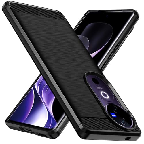 Image of Skyro Shock-Absorption Back Cover Case for Vivo V40 Pro 5G / T3 Ultra 5G | Carbon Fiber Durable Case | Slim TPU Matte Lightweight Back Cover Case (Black)