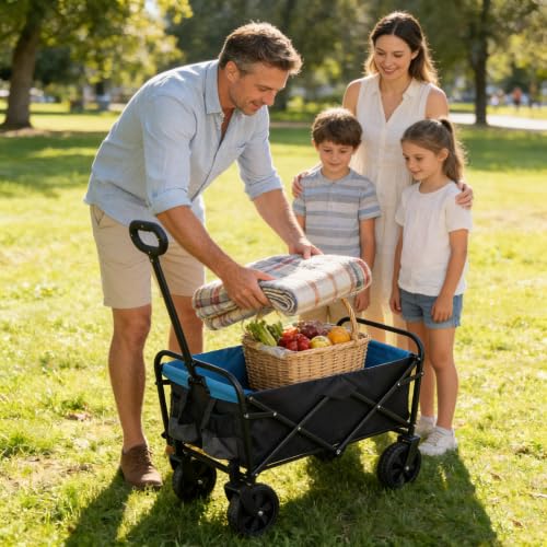 No Assembly Collapsible Outdoor Utility Wagons, Mini Wagon for childen Kids, Garden Shopping Small Cart, Collapsible All Terrain Wagon