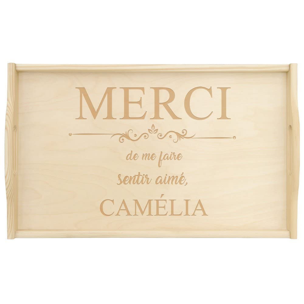 Maverton Table Pliante de lit - Table en Bois de pin - Table Pliante à Manger avec Gravure - Cadeau d’Anniversaire pour Femme - Plateau Petit déjeuner pour Elle - Merci