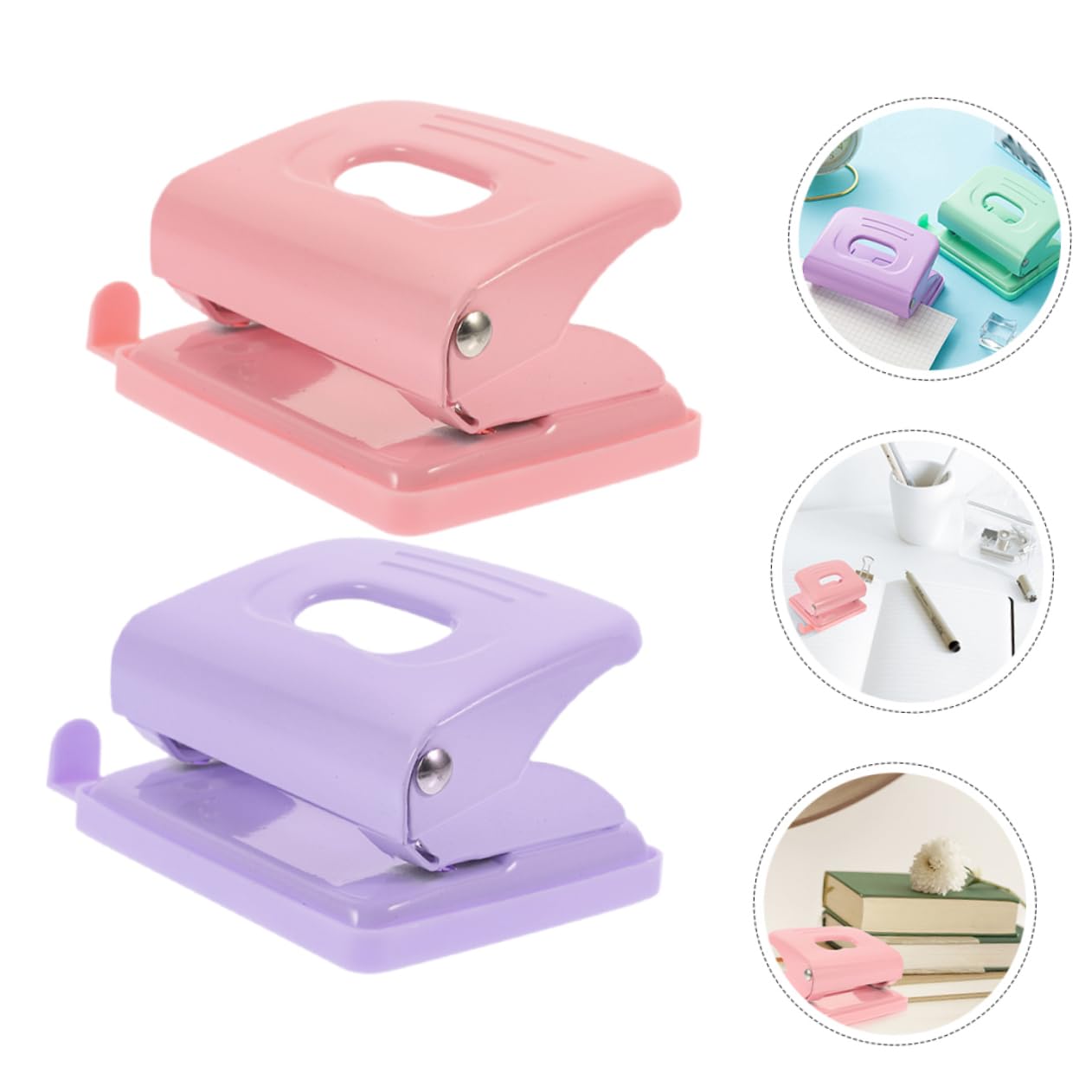 VILLCASE 2 Sätze Roségoldener Hefter Puncher Lochkarte Befestigungselemente Mini-locher Dreilocher Kleiner Locher Loses Blatt Papier EIN Locher Papierstanzer Plastik 2 Stück * 2