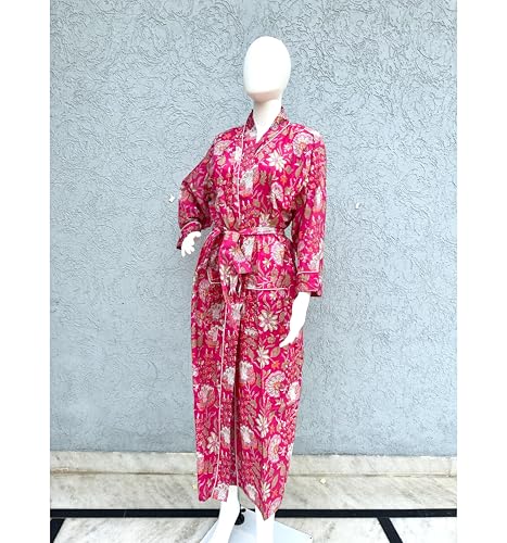 Image of Hand block print Cotton Kimono bikini cover up,Indian Hand block print Cotton Bath Robe,Swim Wear,Nighrwere Dressing Gown