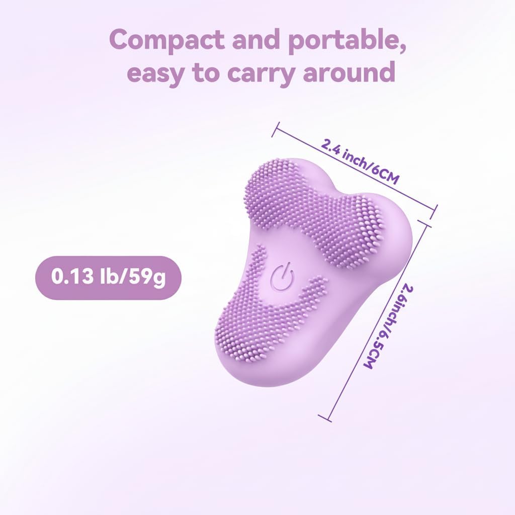 Handle Size Heating Vibrating Face Massager for Deep Cleansing Silicone Face Exfoliator and Scrubber for Makeup Removal Skincare Routine Rechargeable Facial Brush(Purple)
