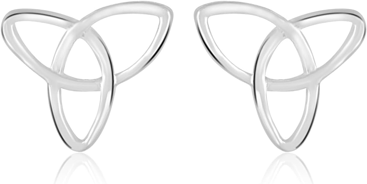 Celtic Trinity Knot Stud Earrings, Sterling Silver Traditional Design Silver Plated Woman Post Stud Earring