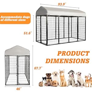 8x4x6 Ft Large Dog Kennel Playpen Outdoor – Heavy Duty Welded Wire Steel Dog Run Enclosure Cage with UV-Resistant Roof and Secure Lock for Chicken, Rabbit, Fox in Yard – Outside Pet House