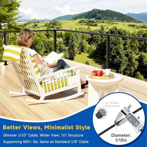 Zylorix 36\" 12–20FT Swageless Black Cable Railing System Post Kit with 4 Level Posts, Patent Reusable Cable Railing Kit, T304 Stainless Steel, Upgraded Powder Coated for Outdoor Decks
