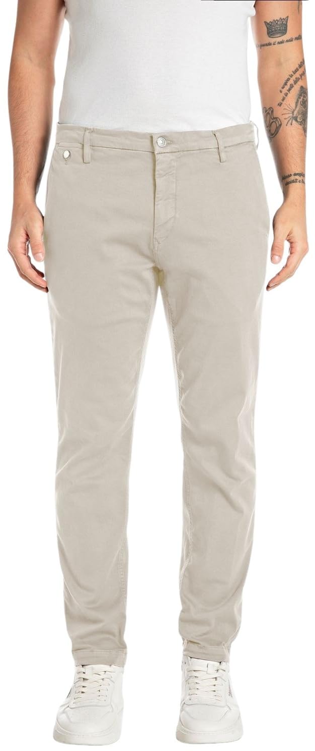 Replay Benni Hyperchino Men's Regular Fit Chino Jeans Colour Xlite, 604 Moon Grey, 30 W/34 L