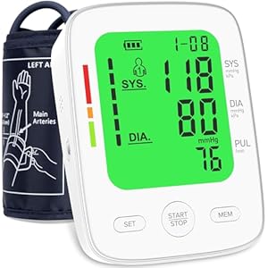Blood Pressure Monitor for Home Use, Automatic Upper Arm Blood Pressure Machine with Large LCD Display, Adjustable Cuff (9 to 17 inches), 2 x 99 Memory Sets, Easy to use/Travel