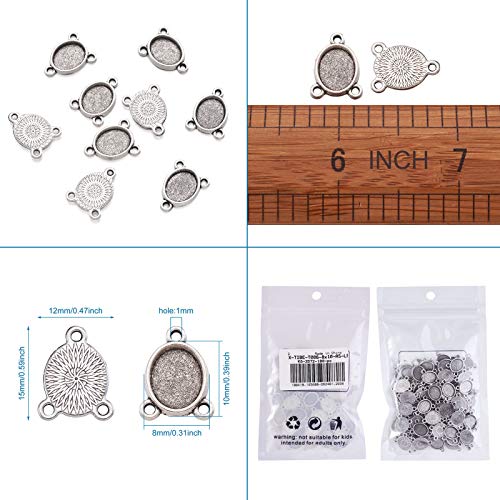 Craftdady 100Pcs Antique Silver Oval Bezel Pendant Tray Links 3 Loops Tibetan Blank Cabochon Setting Connectors For Craft Jewelry Making #TOP3