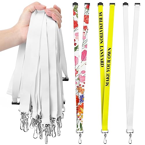 Yeaqee Pack of 30 Sublimation Lanyard Blanks Breakaway with Detachable Buckle White Heat Transfer Lanyards for Custom Personalized Bulk for ID Card Badge Holder Teachers Workers