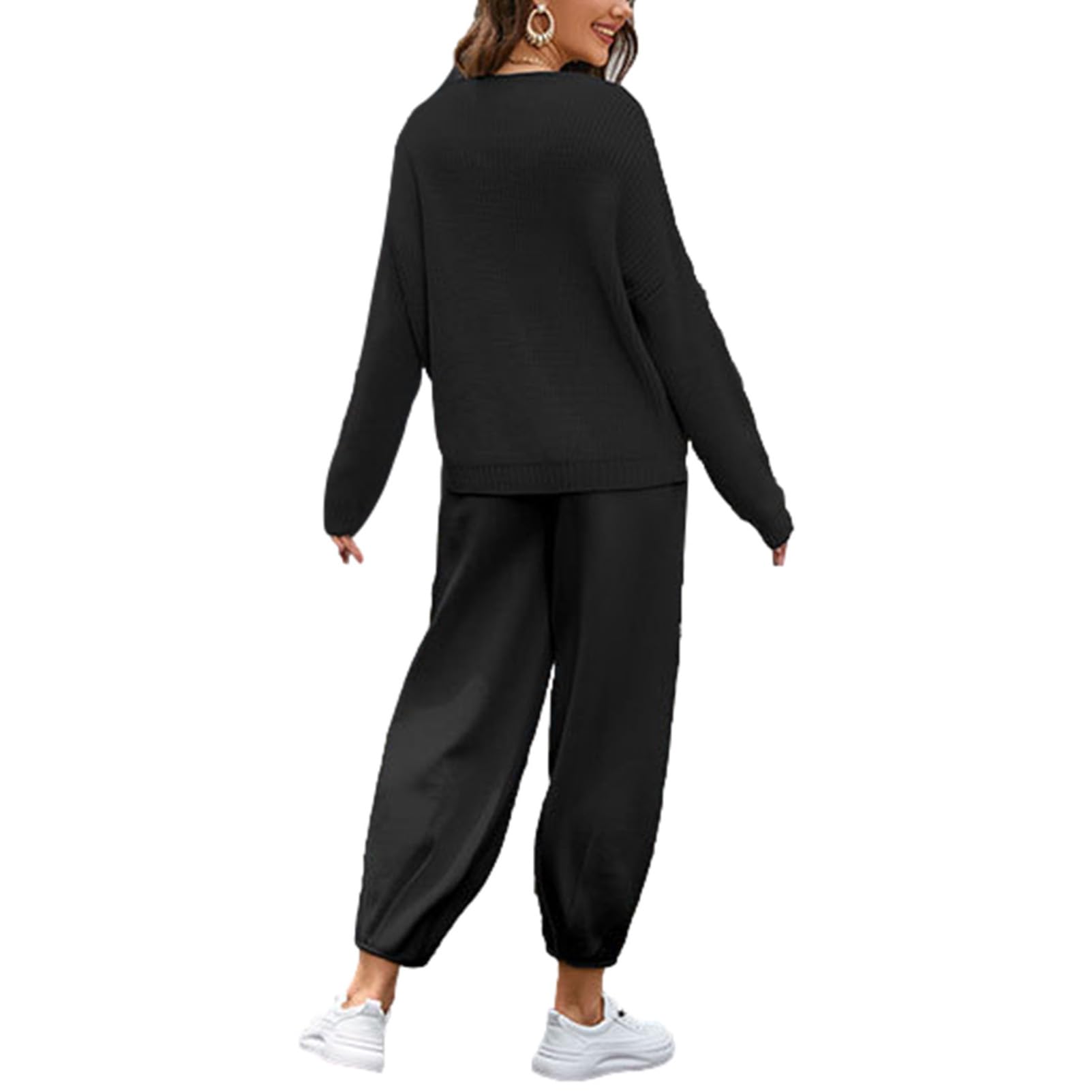 amropi Conjunto Punto de Mujer 2 Piezas Suéter Jersey de Manga Larga y Pantalon Jogging Chándal