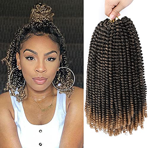 Spring Twist Hair Passion Twist Hair 8 Inch 8 Packs Short Spring Twist Crochet Hair For Black Women Synthetic Crochet Braids Curly Braiding Hair Extension (8 Inch (Pack of 8) , T1B/27)