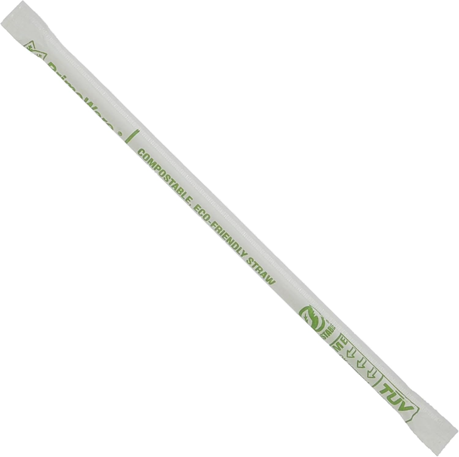 PrimeWare Case of 12000 Clear Plant-Based Straws 7.75"" Long Cellulosic Clear Jumbo Compostable Straws, Ideal Eco Friendly Drinking Straws, Individually Wrapped Straws in Paper, STNJM1970776