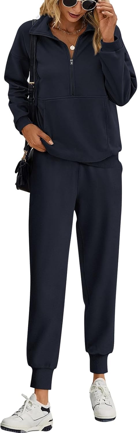 PRETTYGARDEN Long Sleeve Half Zip Sweatsuits Women 2 Piece Outfit Fall 2025 Casual Sweatshirt Sweatpants Lounge Set Tracksuit