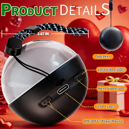 Memory Sphere 2.7\" 3D Crystal Ball with Sound - Personalized Upload Your Own Videos & Photos | Custom Gift for Christmas, Couples, Anniversary, Birthday & Wedding (Black)