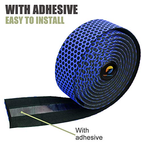 Topcabin Bicycle Bar Tape Eva Camouflage Series Comfort Road Bike Handlebar Tape Leather Bike Bar Tape With Bar End Plugs-2 Rolls (Grid-Blue) #TOP3
