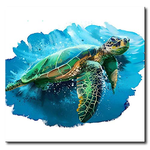 Shukqueen Kit de peinture à l'huile par numéros pour adultes - Tortue verte - 40,6 x 50,8 cm (sans cadre) Cover