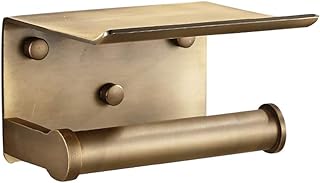 Estrend Antique Brass Toilet Paper Holder with Shlf Space Aluminum Wall Mount Brushed Gold Toilet Tissue Holder with Cell Phone Storage, Antique Bronze Color