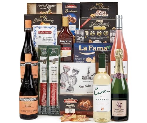 Lote 14: Cesta de Navidad Abundante con Ibéricos y Cinco Bebidas Selectas - Ibéricos a domicilio gourmet