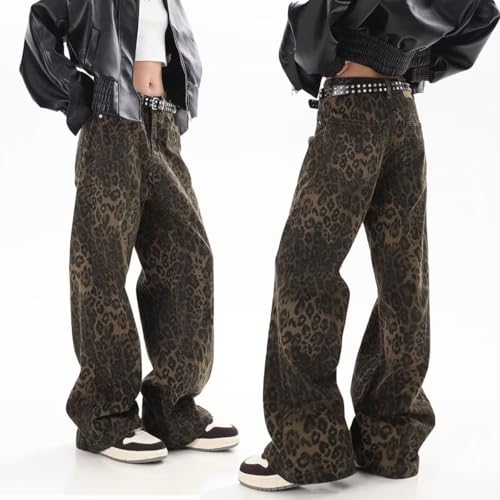 Y2k Jeans Cheetah Print Jeans Oversized Wide Leg High Waisted Cargo Pants Leopard Print Pants for Women4