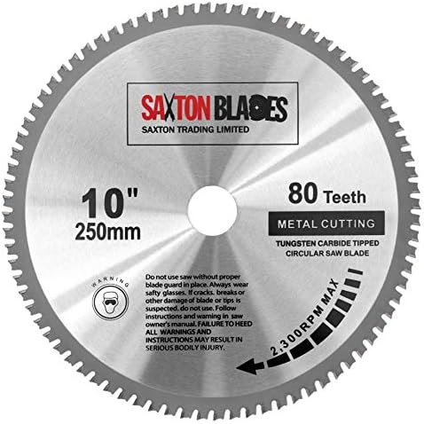 TCT25080TMB Saxton TCT Circular Steel Aluminium Copper Metal Saw Blade 250mm x 80T for Bosch Makita Dewalt Evolution Fits 255mm Saws