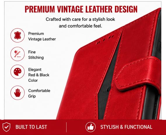 Image of HushLush Premium Flip Cover Compatible for Redmi A7 Pro | Shockproof Wallet Style Protective Case with Card Slots, Magnetic Closure, Stand Function & Full Body Protection (Dual Tone Metallic) (Red)