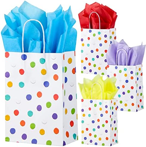 BLEWINDZ 24Pcs Rainbow Small Gift Bags Bulk with 24Pcs Tissue Paper - Colorful Polka Dots Goodie Bags with Handles for Party Favors, Kids Birthday, Baby Shower, Wedding, shoppings