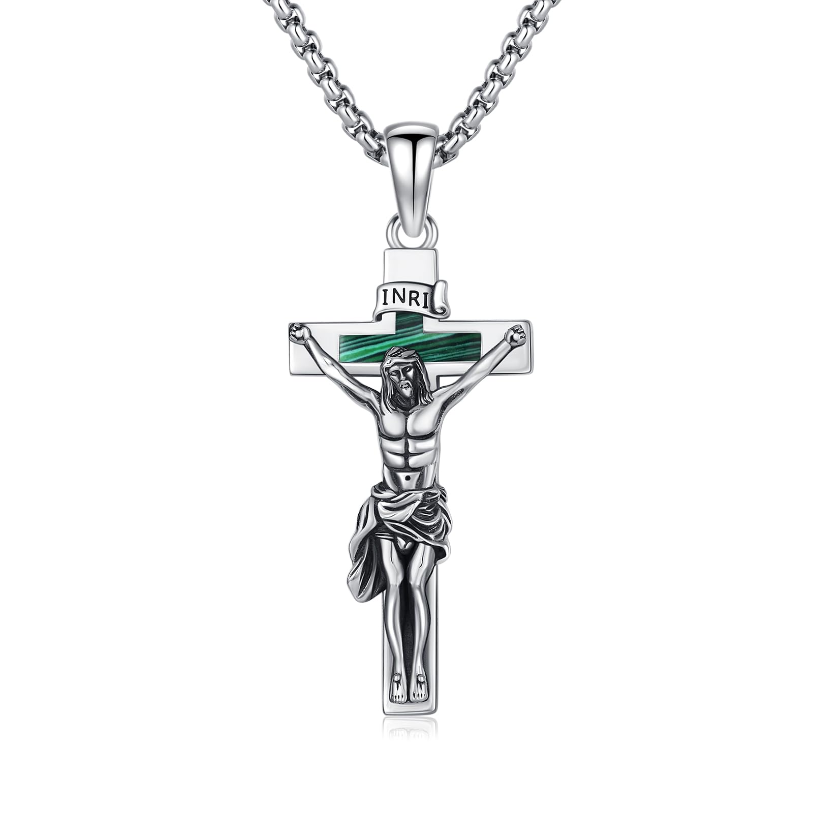 Collana con ciondolo a forma di crocifisso, in argento Sterling 925, con ciondolo a forma di croce cattolica, regalo di Natale, per uomini e donne, 38 x 20 mm, 52 inches, Argento sterling, Non