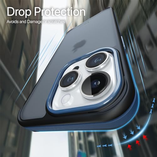 Image of Vaku Luxos Elemento Series Back Cover Case for iPhone 15 Pro Metal Frame Camera Bump Shockproof Scratch Resistant Slim Thin Military-Grade Protection- Blue