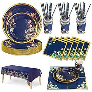 Nkaiso Blaue Blumen Partygeschirr Set, 126 Stück