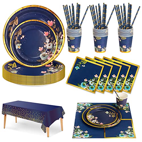 Nkaiso Blaue Blumen Partygeschirr Set, 126 Stück