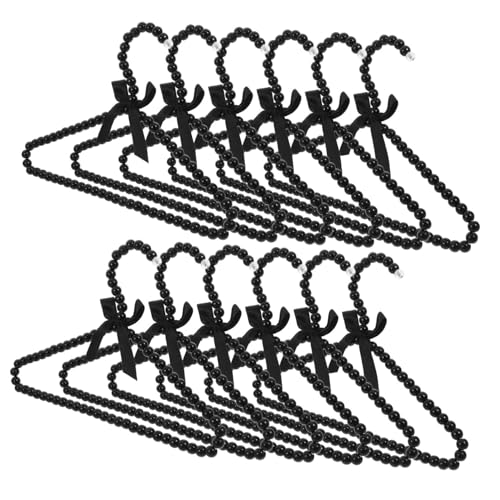 MUCKLILY 12pcs Pearl Beaded Small Clothes Hangers with Charming Bow Design Elegant Decorative Garment Hangers for Pet Apparel Black Color
