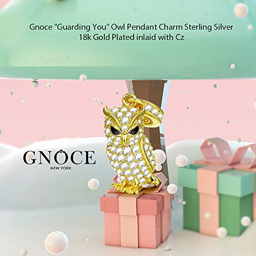 GNOCE Owl Pendant Bead Charm With Bracelet S925 Sterling Silver Guarding You 18k Gold Plated Charm with CZ Fit for Bracelet/Necklace Charm Gifts for Animal Lover (owl)4