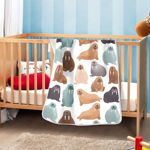 Image of Sea Cute Walrus Baby Blankets Soft Warm Crib Stroller Blanket for Toddler Newborn Girls Boys 30x40in