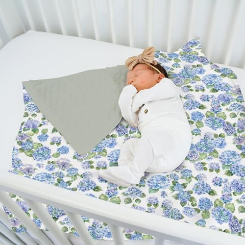 Image of Blue Hydrangea Floral Baby Blanket for Girl Boy with Dotted Backing Double Layer Watercolor Flowers Painting Soft Swaddle Receiving Blanket Wild Floral Newborn Toddler Nursery Bed Throw 30x40