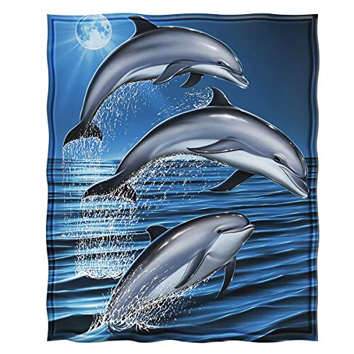 Jekeno Dolphins Blanket Ocean Animal Soft Warm Print Throw Blanket For Kids Adult Office Gift 50"X60" #TOP1