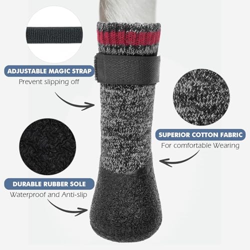 Image of Mihachi Dog Socks Rubber Sole Paw Protectors with Straps Traction Control Anti-Slip Waterproof Boots Winter Paw Protectors, Black L